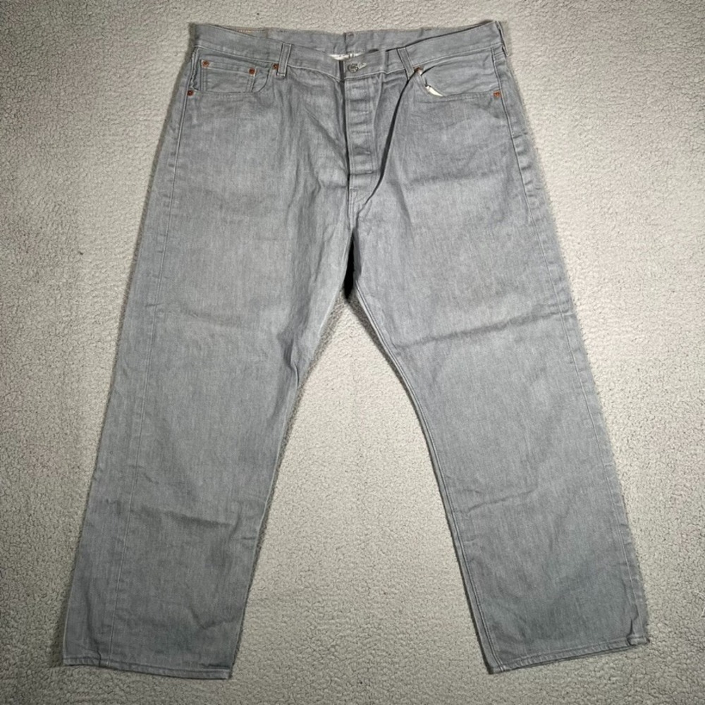 Levis Jeans Mens 40x27 Gray 501 Straight Fit Button Fly Denim Casual Preppy Logo